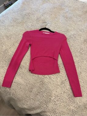 Zara Fuchsia Ribbed Long-Sleeve Cutout Top